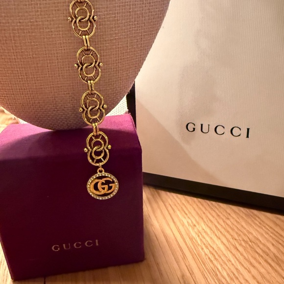 GUCCI GG Charm drop Y necklace Lariat Upcycled 14k Gold plated - Picture 3 of 5